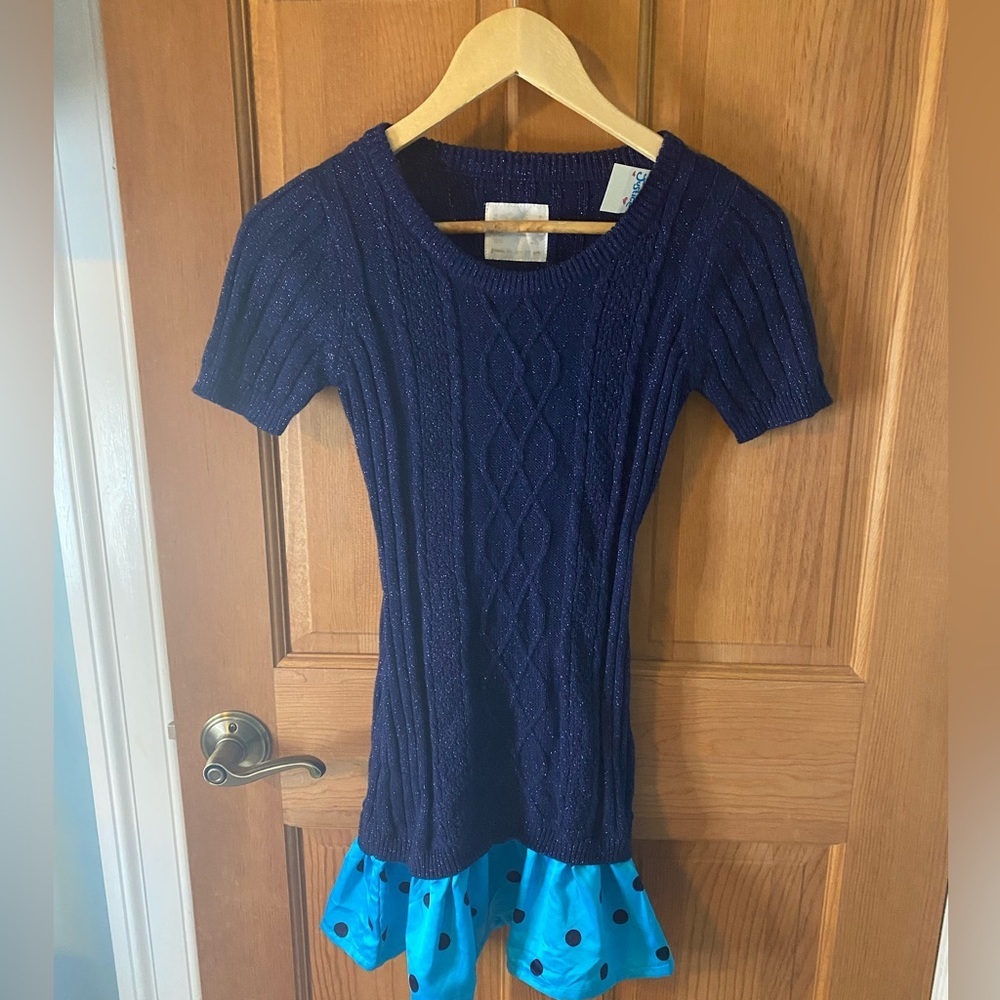 Justice Size 12 Girls Sparkly Blue Sweater Dress with Polka Dots NEW with tag